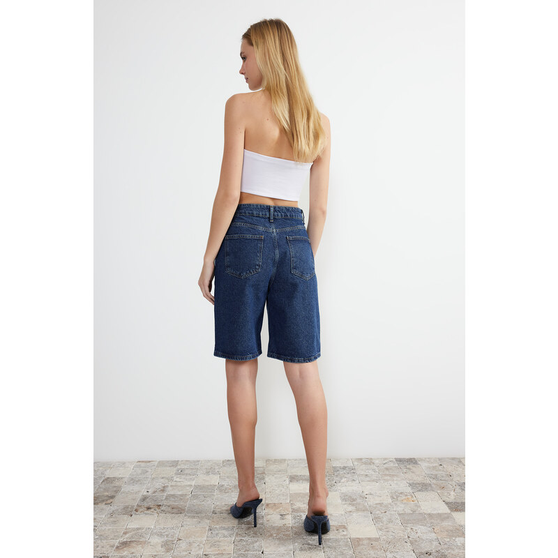 Trendyol Blue High Waist Denim Shorts & Bermuda