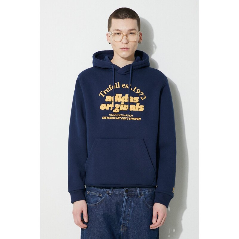 Mikina adidas Originals GRF Hoodie pánská, tmavomodrá barva, s kapucí, s potiskem, IS1419