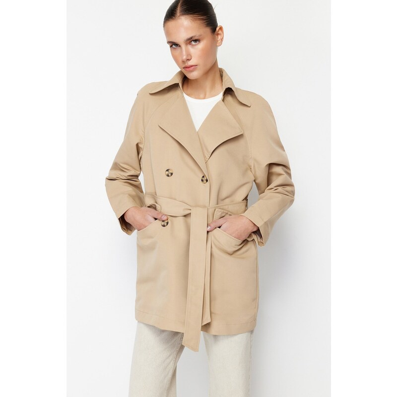 Trendyol Beige Oversize trenčkot širokého střihu