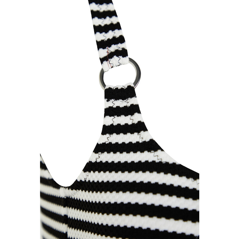 Trendyol Black-White Striped Square Collar Textured Regular Swimsuit with Accessories