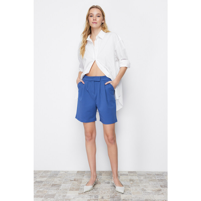 Trendyol Indigo plisované pletené kraťasy se zapínáním na suchý zip & 107073346