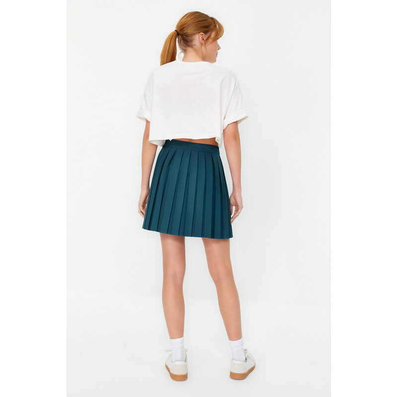 Trendyol Emerald Green Pleated Mini Woven Skirt Skirt