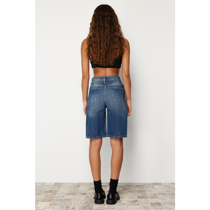 Trendyol Blue High Waist Denim Shorts & Bermuda