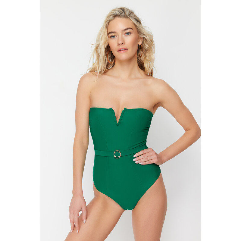 Trendyol Green Belted Strapless Regular Swimsuit