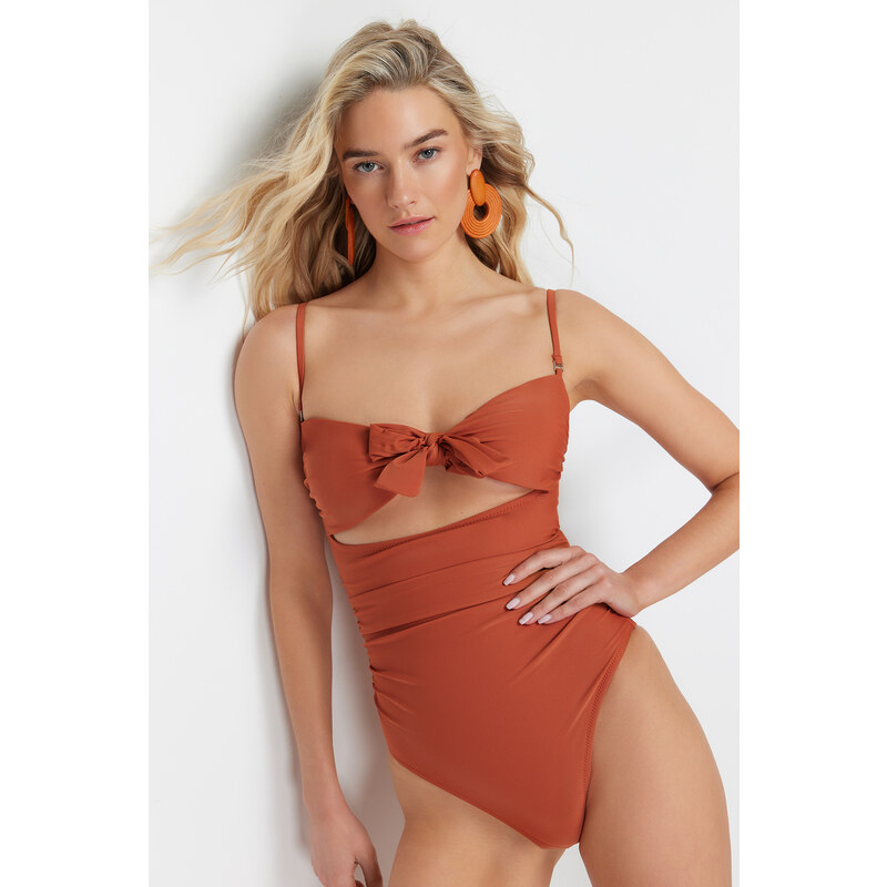 Trendyol Tile Strapless Cut Out/Windowed Hipster Swimsuit