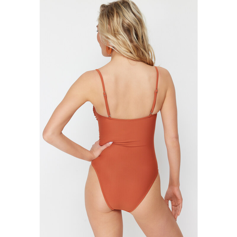 Trendyol Tile Strapless Cut Out/Windowed Hipster Swimsuit