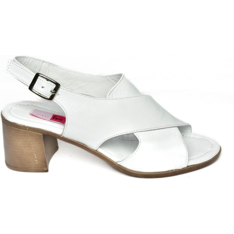 Fox Shoes P555450503 White Genuine Leather Women's Thick Heeled Shoes