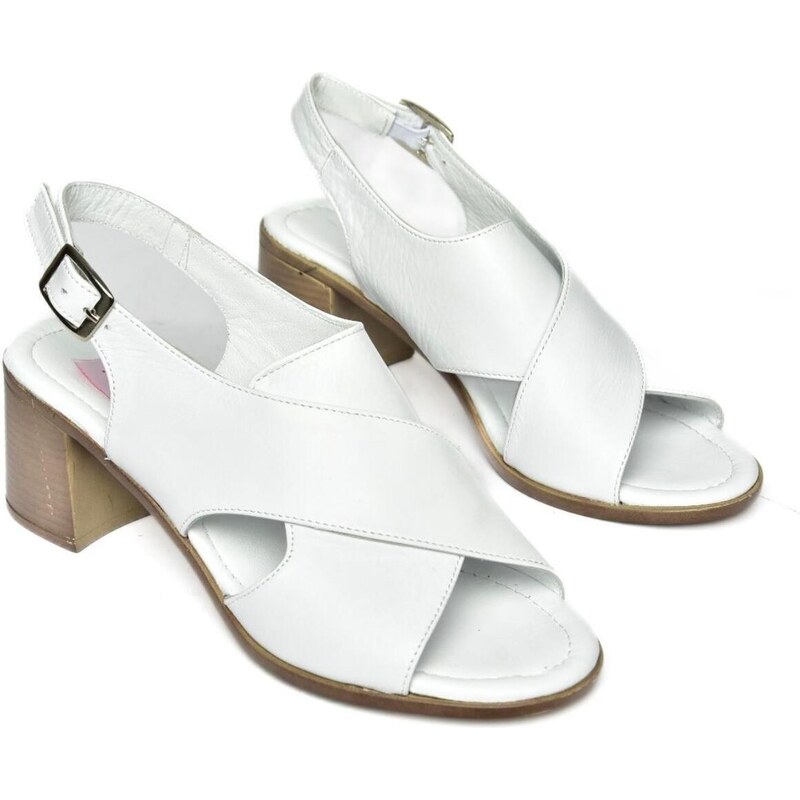 Fox Shoes P555450503 White Genuine Leather Women's Thick Heeled Shoes