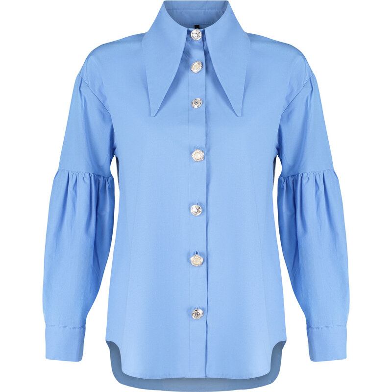 Trendyol Blue Baby Collar Accessory Cotton Woven Shirt