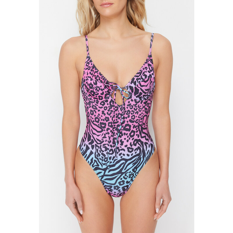 Trendyol Animal Pattern Balcony Tie Regular Swimsuit