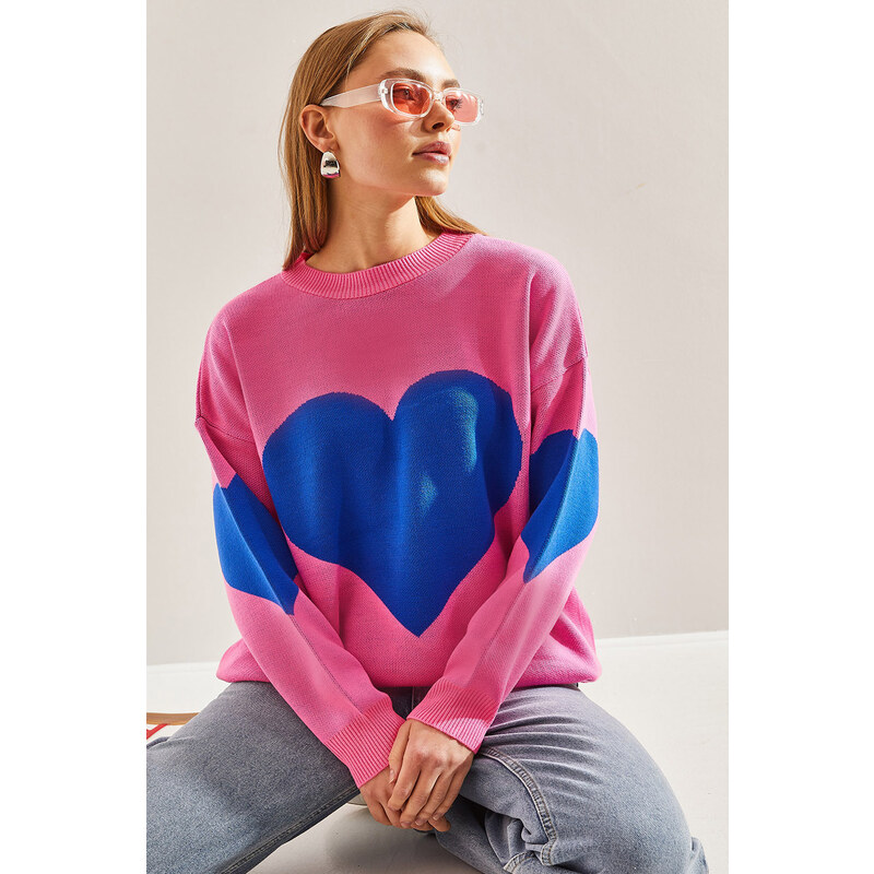 Bianco Lucci Women's Heart Printed Knitwear Sweater