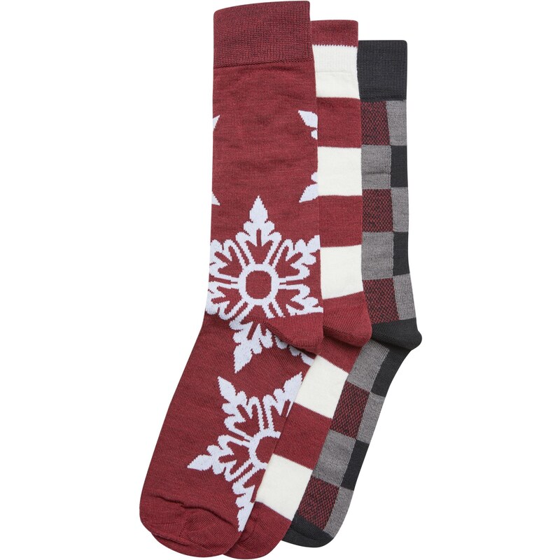 Urban Classics Accessoires Vánoční ponožky Snowflake 3-balení - vínové
