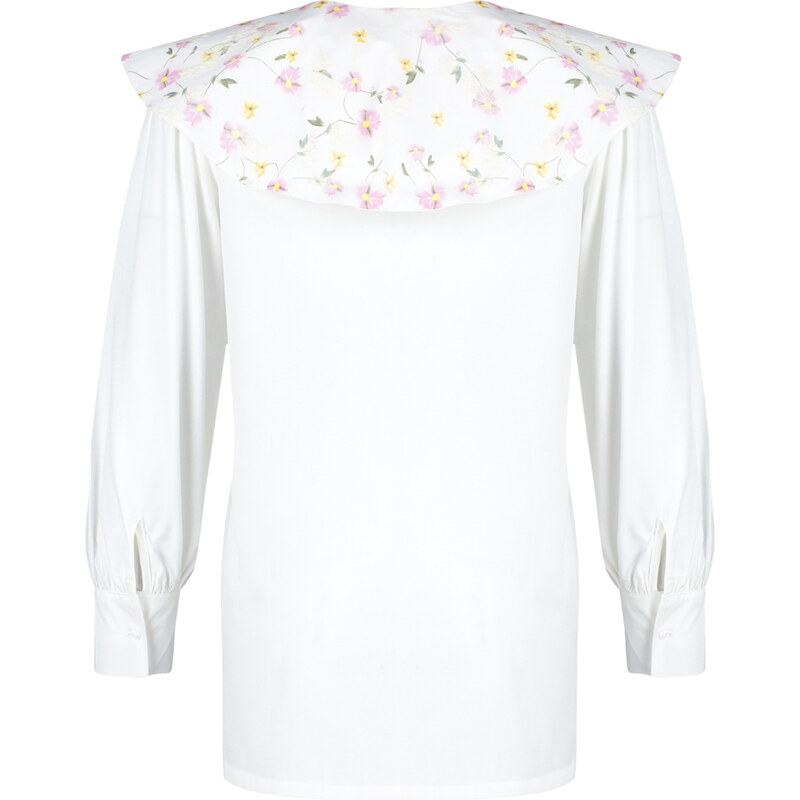 Trendyol Ecru Large Embroidered Baby Collar Cotton Woven Shirt