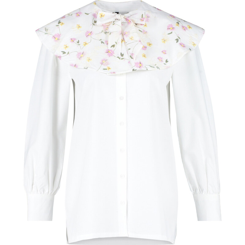 Trendyol Ecru Large Embroidered Baby Collar Cotton Woven Shirt