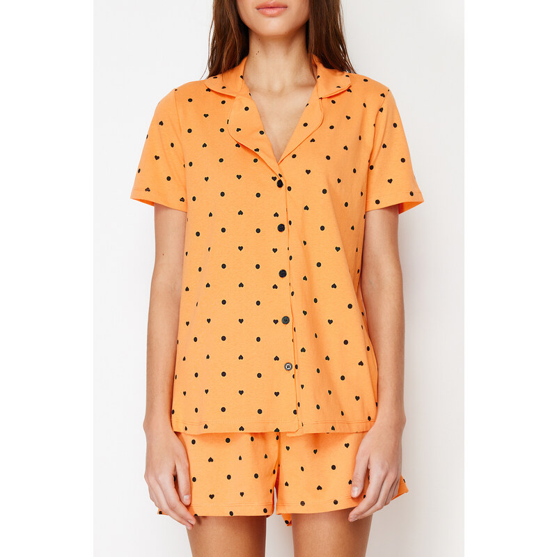 Trendyol Orange Multicolor 100% Cotton Polka Dot Knitted Pajamas Set