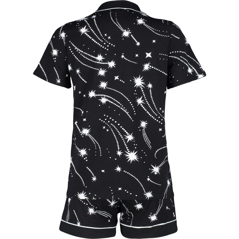 Trendyol Black 100% Cotton Galaxy Patterned Knitted Pajamas Set with Piping Detail