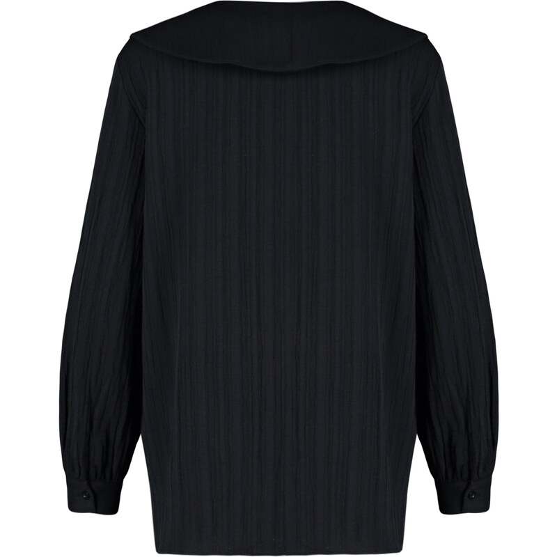 Trendyol Black Big Collar Crinkle Woven Shirt