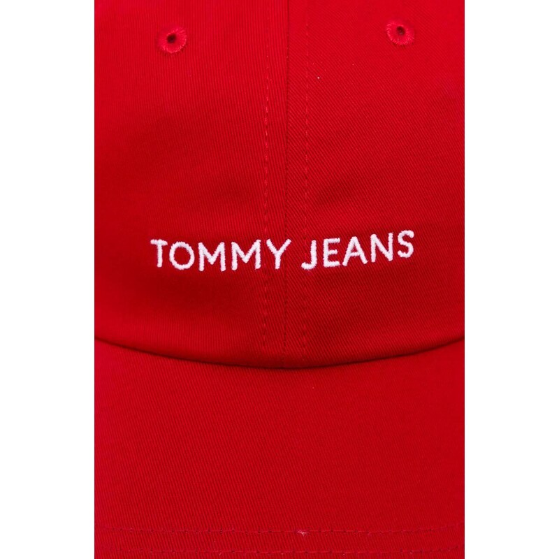 Bavlněná baseballová čepice Tommy Jeans červená barva