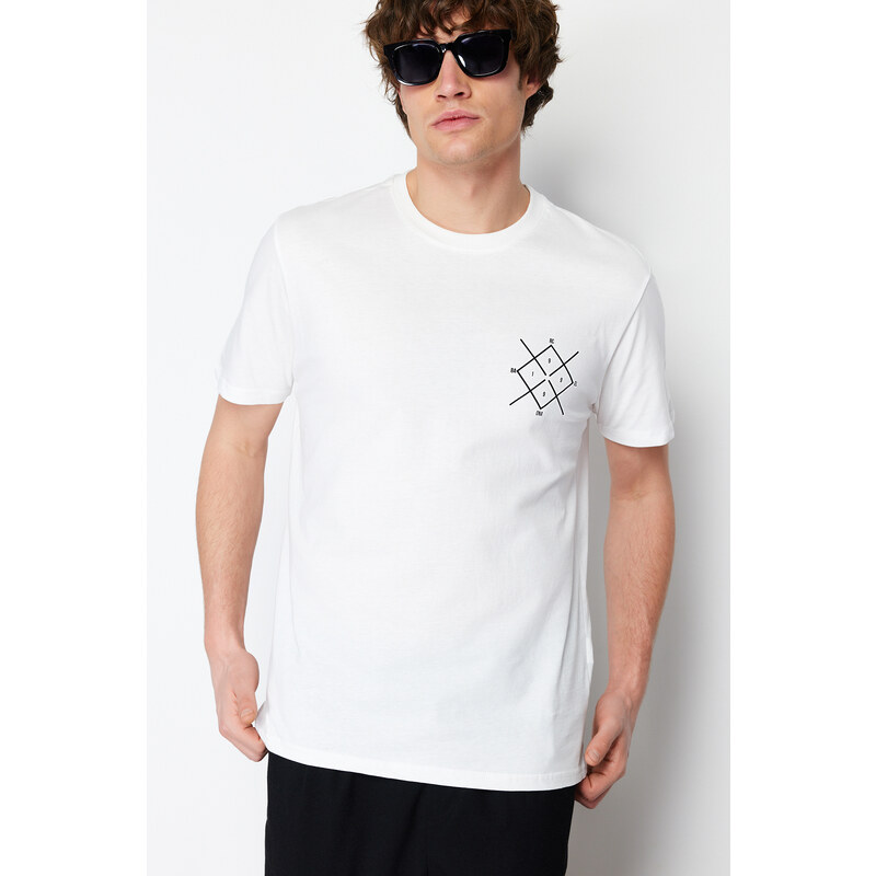 Trendyol Ecru Regular/Normal Fit Logo Printed 100% Cotton Short Sleeve T-Shirt