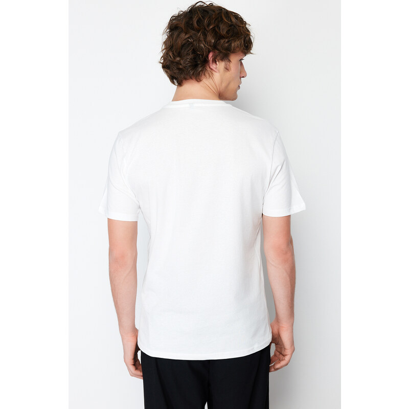 Trendyol Ecru Regular/Normal Fit Logo Printed 100% Cotton Short Sleeve T-Shirt
