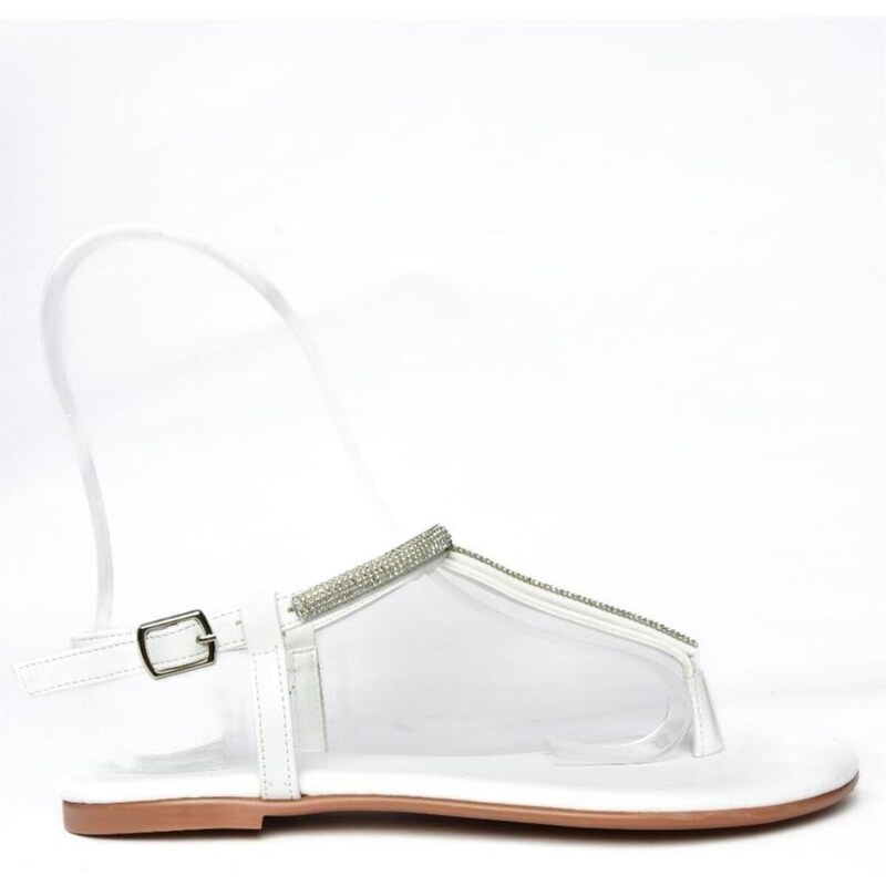 Fox Shoes M272025009 White Stone Detailed Flip-Flops Sandals