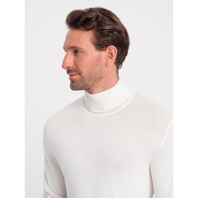 Ombre Men's knitted fitted turtleneck with viscose - ecru