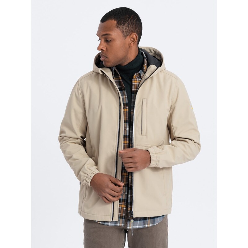 Ombre Men's SOFTSHELL jacket with fleece center - sand