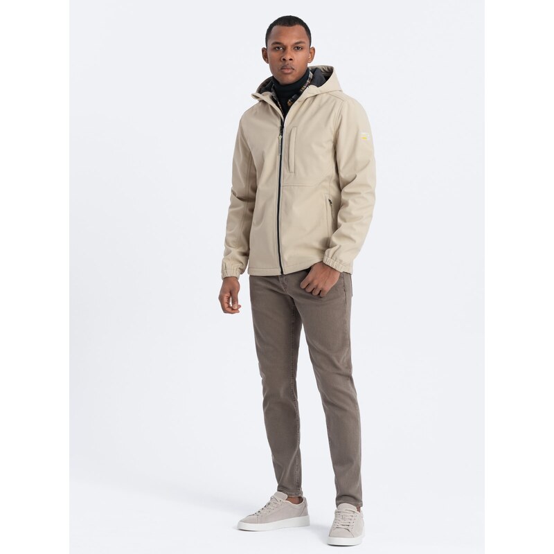 Ombre Men's SOFTSHELL jacket with fleece center - sand