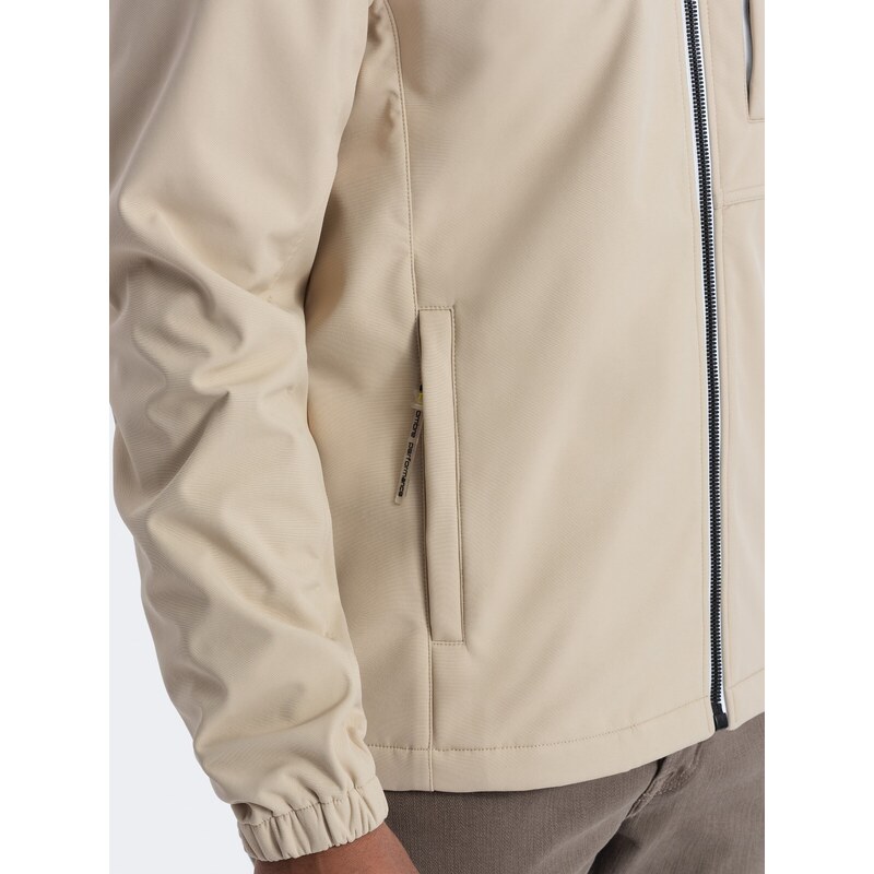 Ombre Men's SOFTSHELL jacket with fleece center - sand