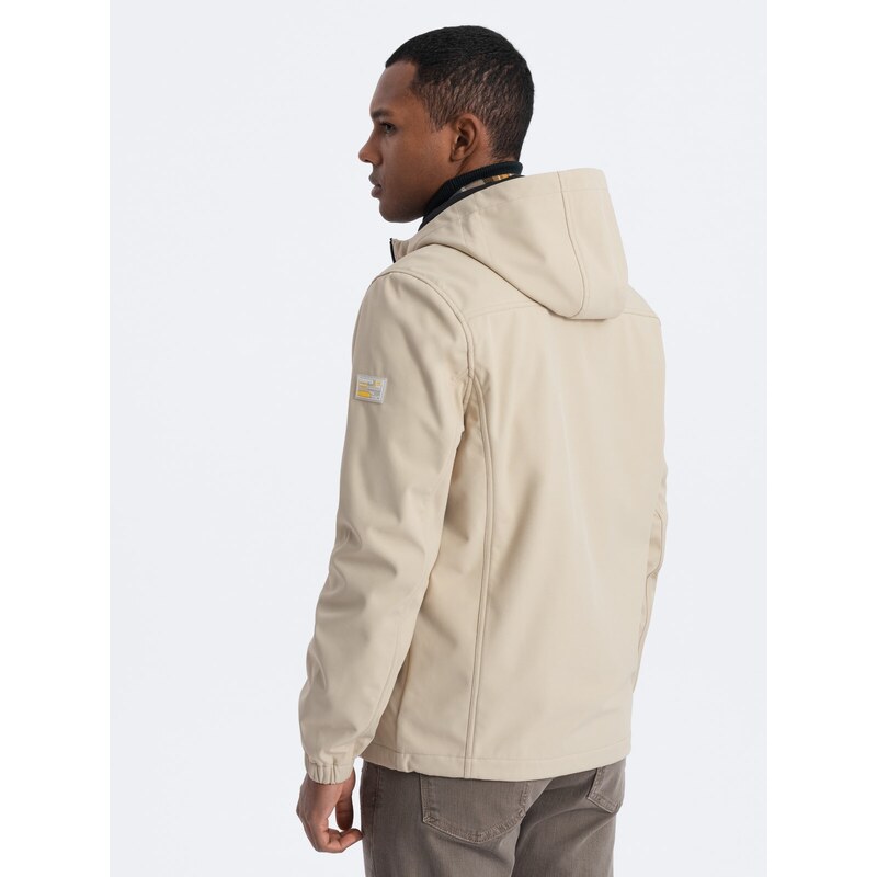 Ombre Men's SOFTSHELL jacket with fleece center - sand