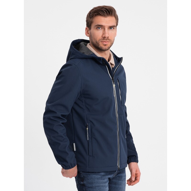 Ombre Clothing Pánská bunda SOFTSHELL s fleecovým středem - tmavě modrá V5 OM-JANP-0137