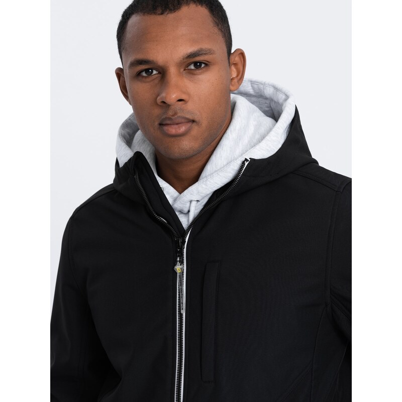 Ombre Clothing Pánská bunda SOFTSHELL s fleecovým středem - černá V2 OM-JANP-0137