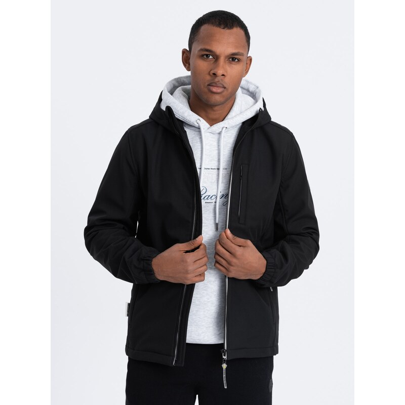 Ombre Men's SOFTSHELL jacket with fleece center - black