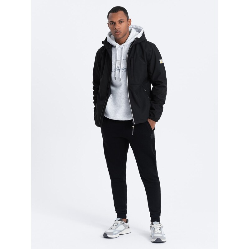 Ombre Men's SOFTSHELL jacket with fleece center - black