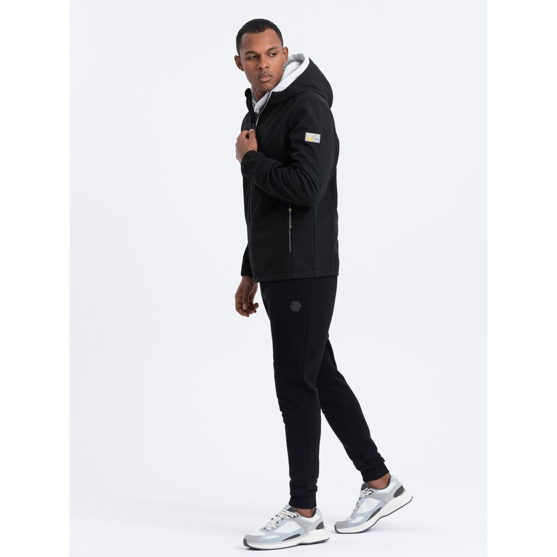 Ombre Men's SOFTSHELL jacket with fleece center - black