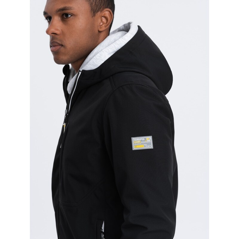 Ombre Clothing Pánská bunda SOFTSHELL s fleecovým středem - černá V2 OM-JANP-0137