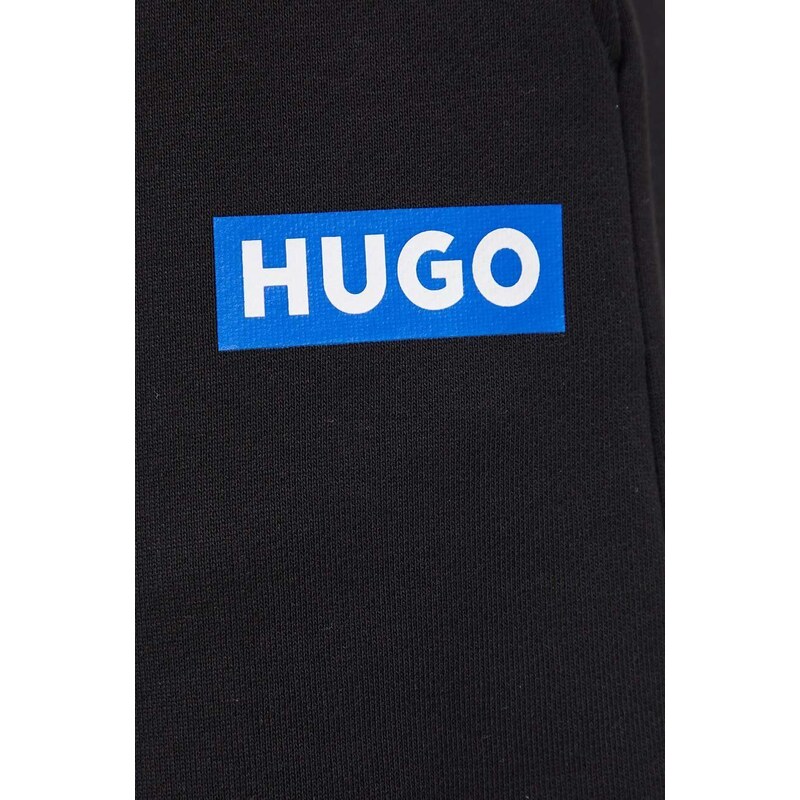 Bavlněné tepláky Hugo Blue černá barva, s potiskem