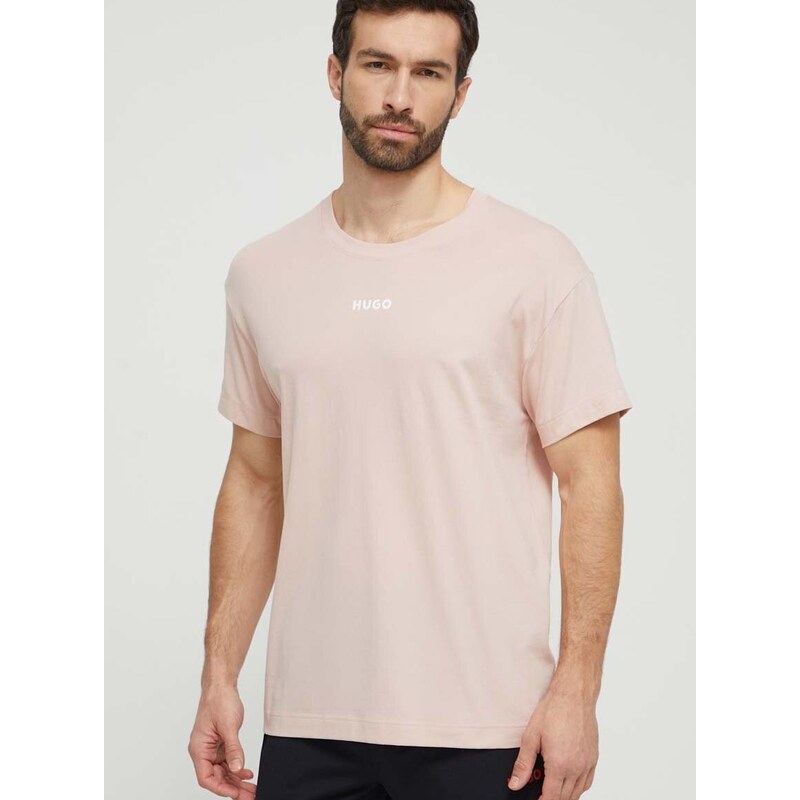 Tričko HUGO růžová barva, s potiskem
