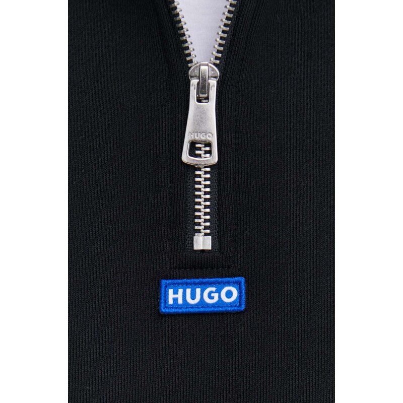 Bavlněná mikina Hugo Blue pánská, černá barva, hladká