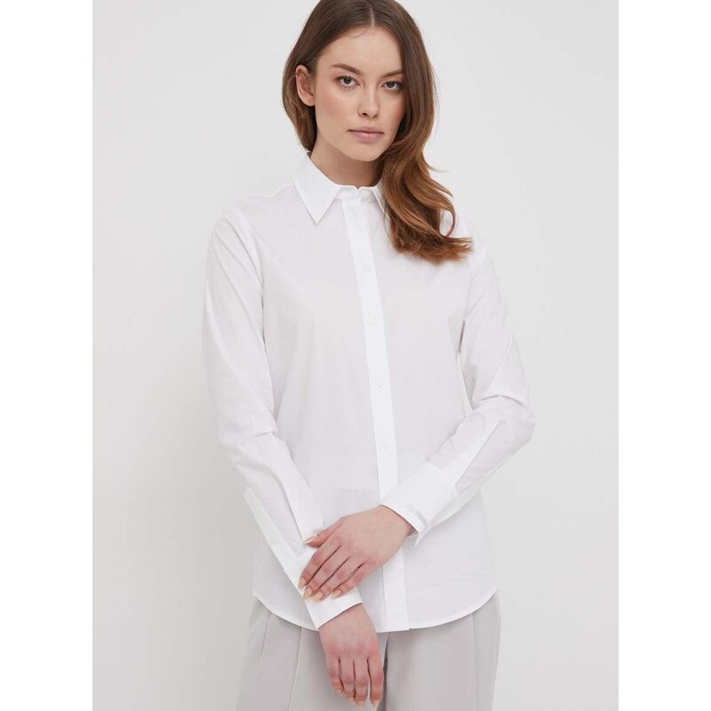 Košile Calvin Klein dámská, bílá barva, regular, s klasickým límcem