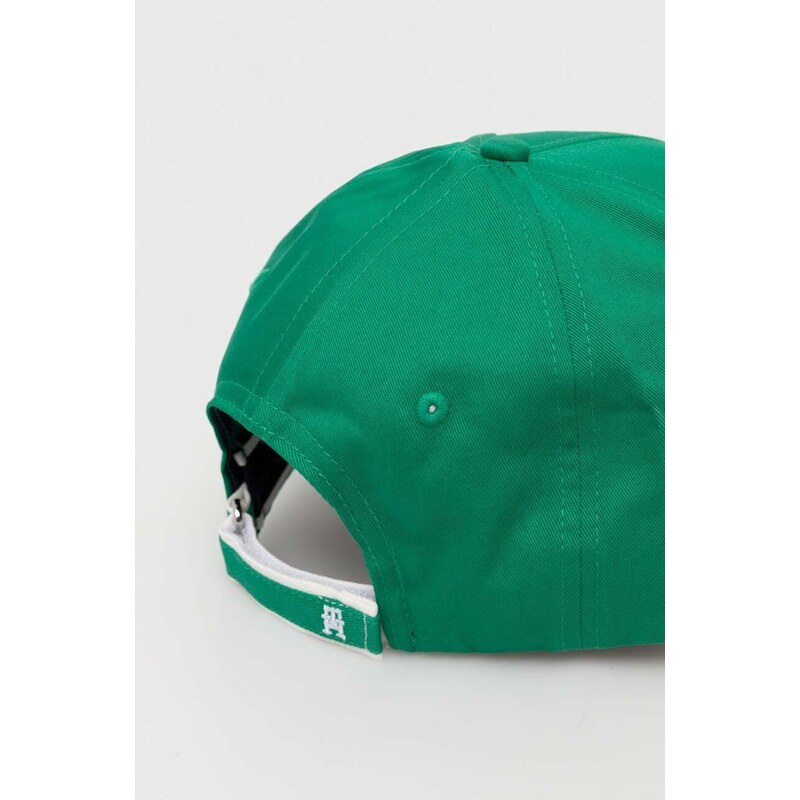 Bavlněná baseballová čepice Tommy Hilfiger zelená barva, s aplikací