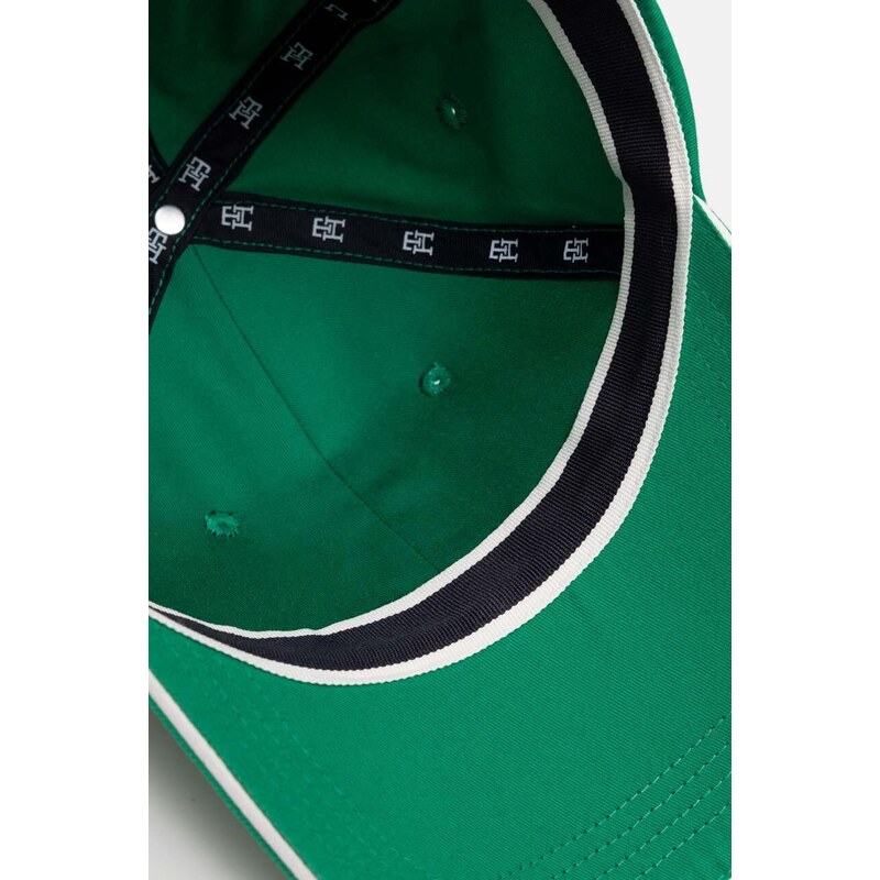 Bavlněná baseballová čepice Tommy Hilfiger zelená barva, s aplikací
