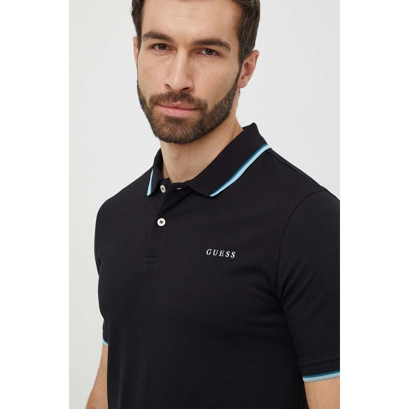 Polo tričko Guess LYLE černá barva, s potiskem, M4GP60 K7O64