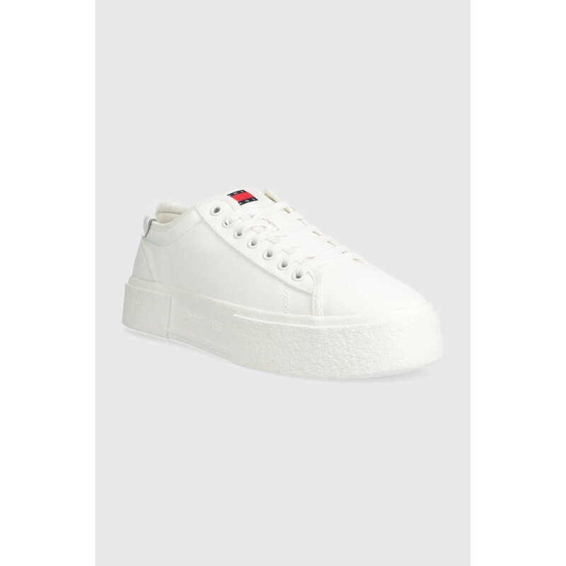 Tenisky Tommy Jeans TJW FOXING FLATFORM SNEAKER dámské, bílá barva, EN0EN02480