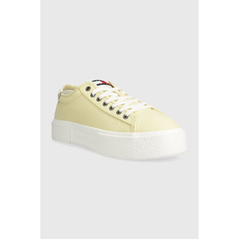 Tenisky Tommy Jeans TJW FOXING FLATFORM SNEAKER dámské, žlutá barva, EN0EN02480