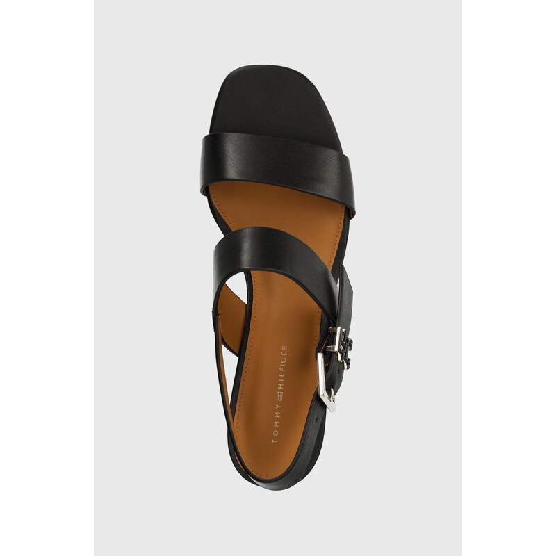 Kožené sandály Tommy Hilfiger TH HARDWARE MID HEEL černá barva, FW0FW08040