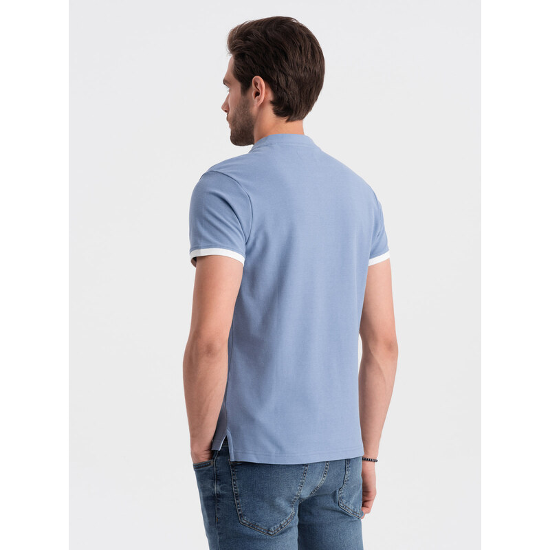 Ombre Clothing Pánská polokošile bez límečku - modrá V3 OM-TSCT-0156