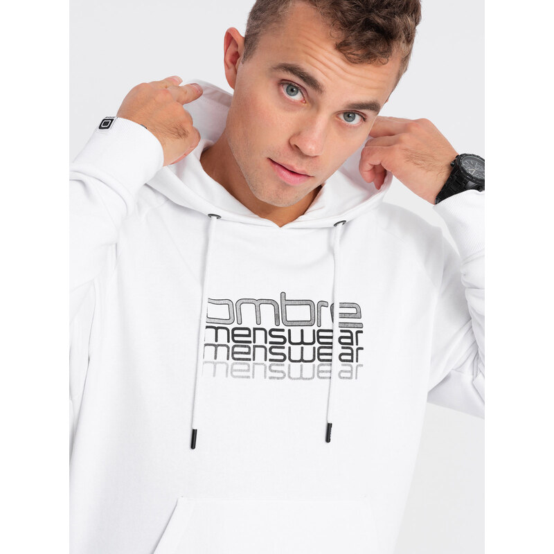 Ombre Men's unlined hooded sweatshirt with print - white