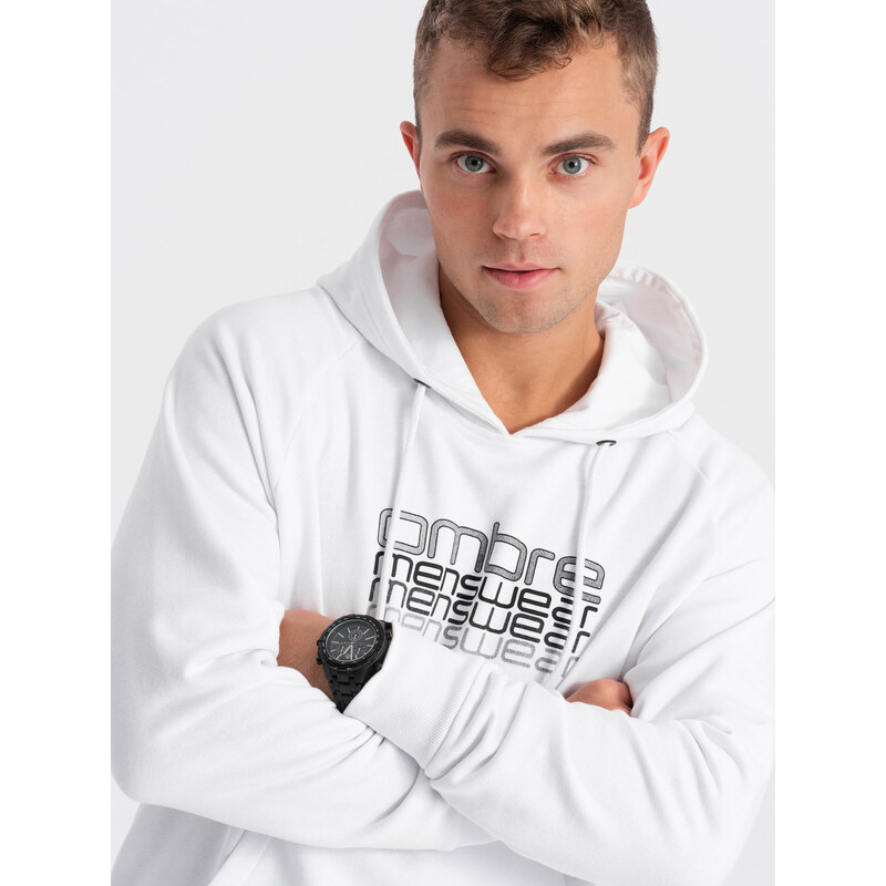 Ombre Men's unlined hooded sweatshirt with print - white