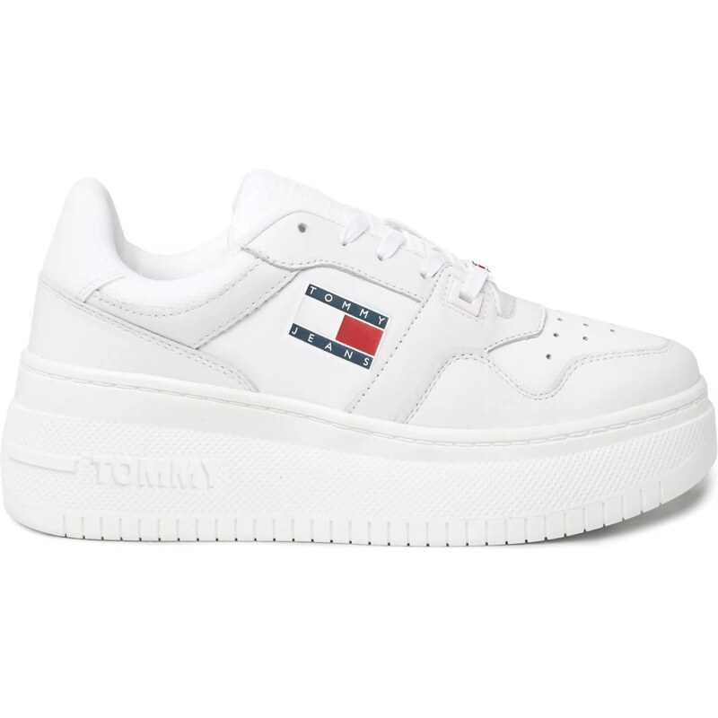 Tommy Jeans dámské kožené tenisky Basket Flatform bílé s logem